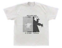 a white t - shirt with a silhouette of a man and a woman